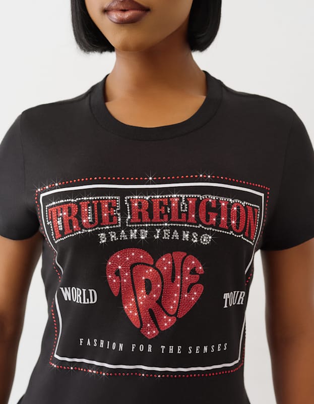 True Religion Crystal Srs Logo Crew Tee Jet Black