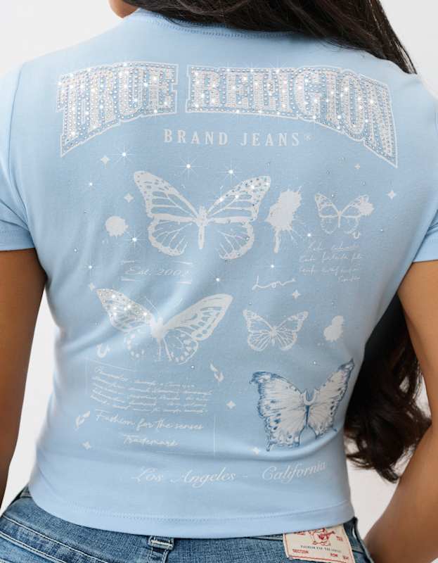 True Religion Crystal Butterfly Ss Baby Tee Cerulean Blue