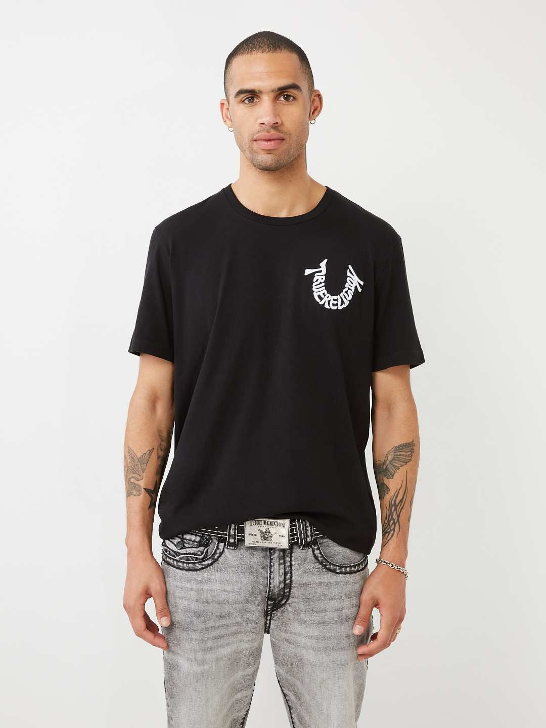True Religion Multi Big T Stitch Belt Black
