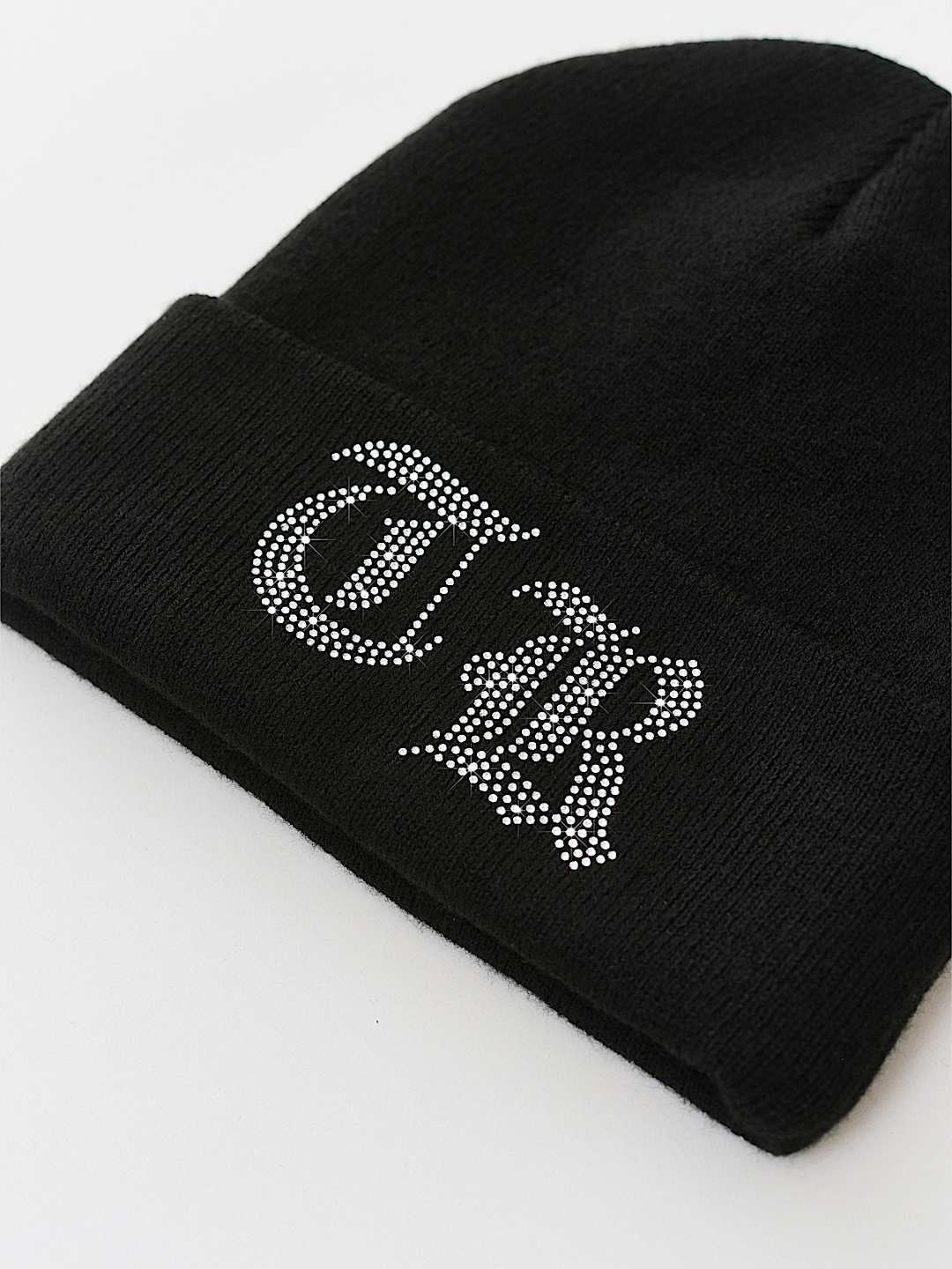 True Religion Crystal Old English Beanie Jet Black