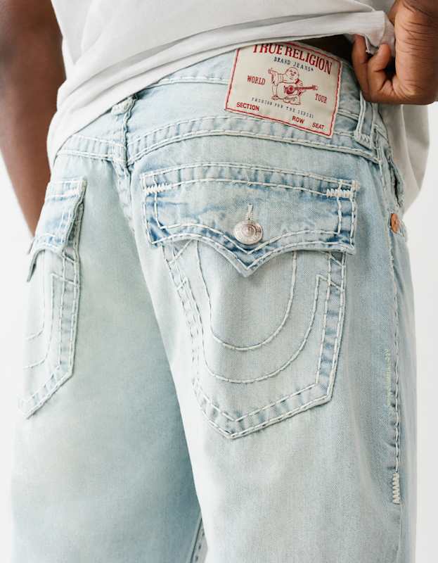 True Religion Bobby Supert Flap 32 In Lt Clearwater Wash With Rips