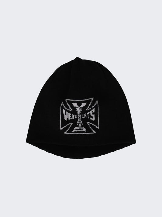 Vetements Beanie Biker Cross Logo Black
