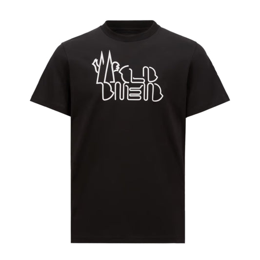 Moncler T-Shirt Curved Logo Black-White