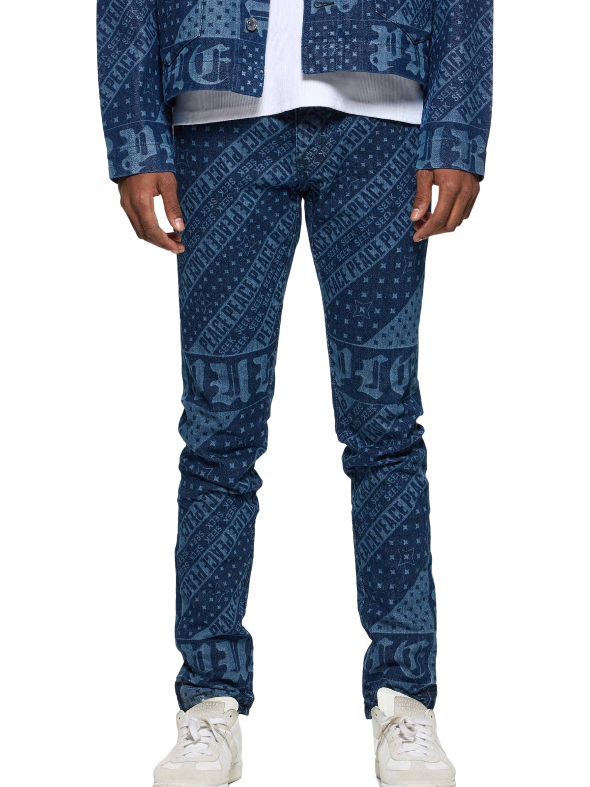 Purple Jeans Allover Peace Print Blue
