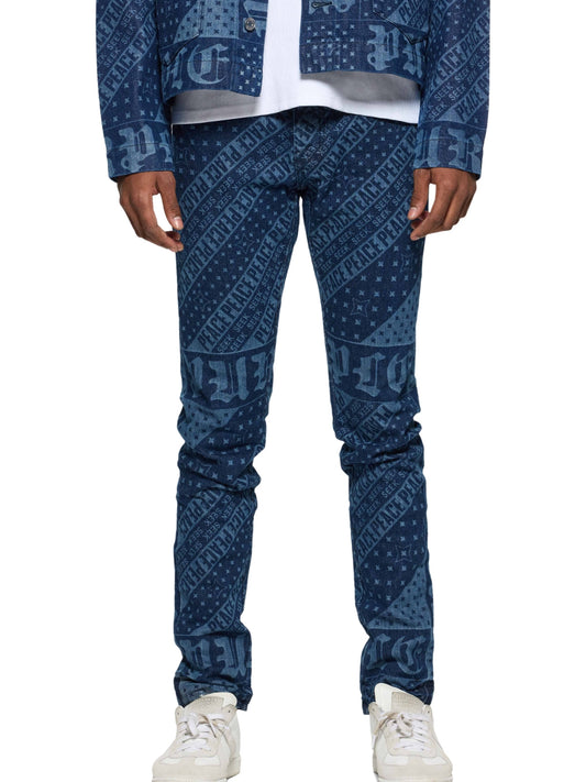 Purple Jeans Allover Peace Print Blue