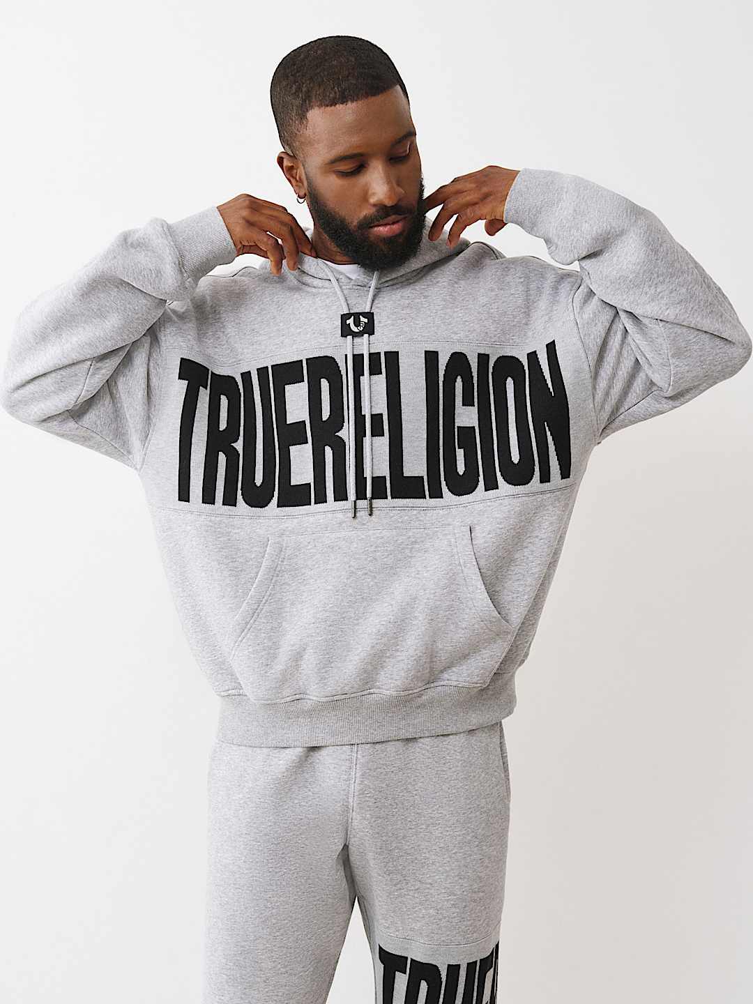 True Religion Hoodie Knit Panel Tr Cinched Heather Grey