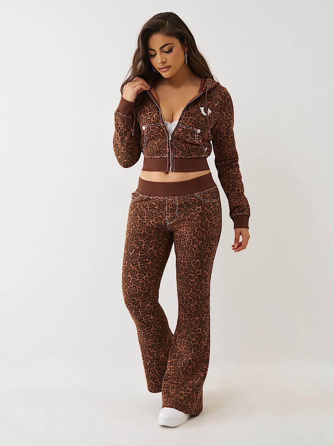 True Religion Hoodie Big T Crytal Leopard Shrunken Leopard