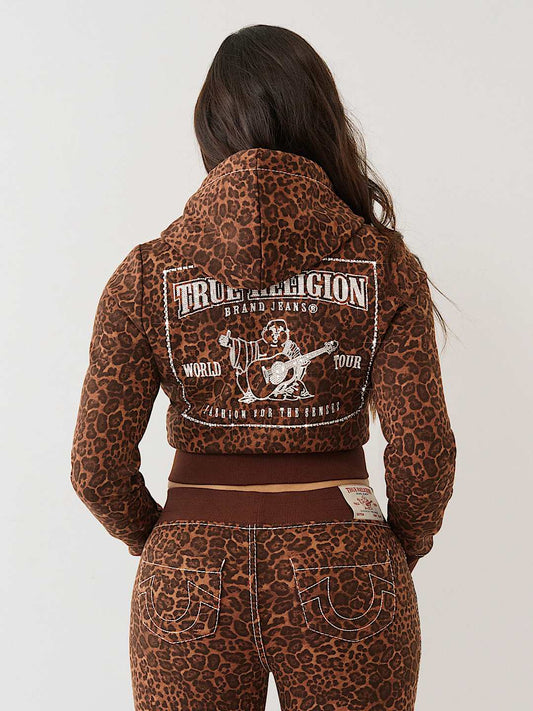True Religion Hoodie Big T Crytal Leopard Shrunken Leopard